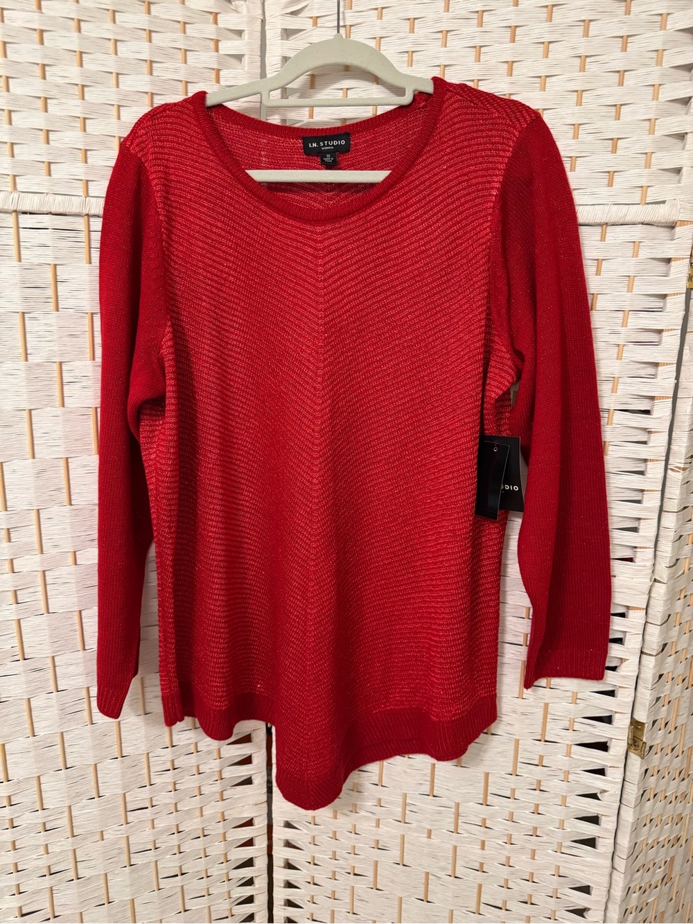 I.N. Studio Red Crewneck Knit Sweater